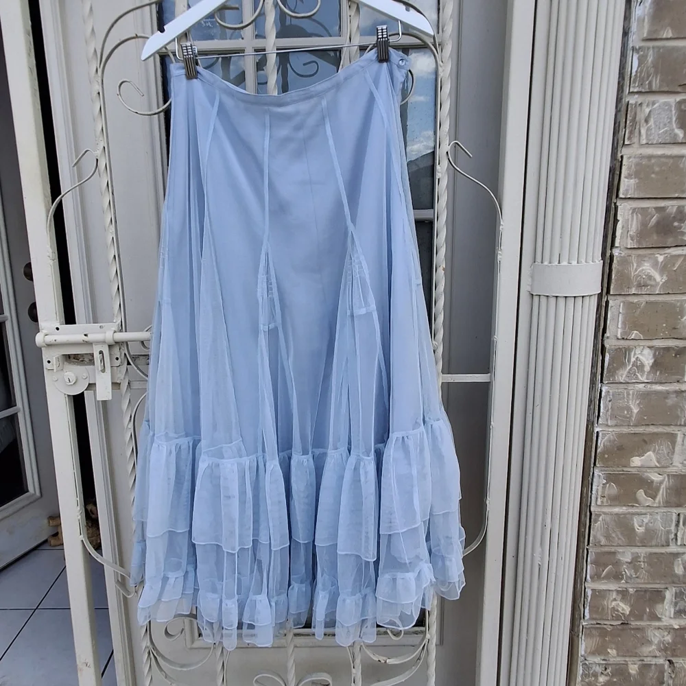 Together Blue Chiffon Ruffel Tiered Mesh High-Waisted Maxi Skirt Women Size 12 - Picture 10 of 16